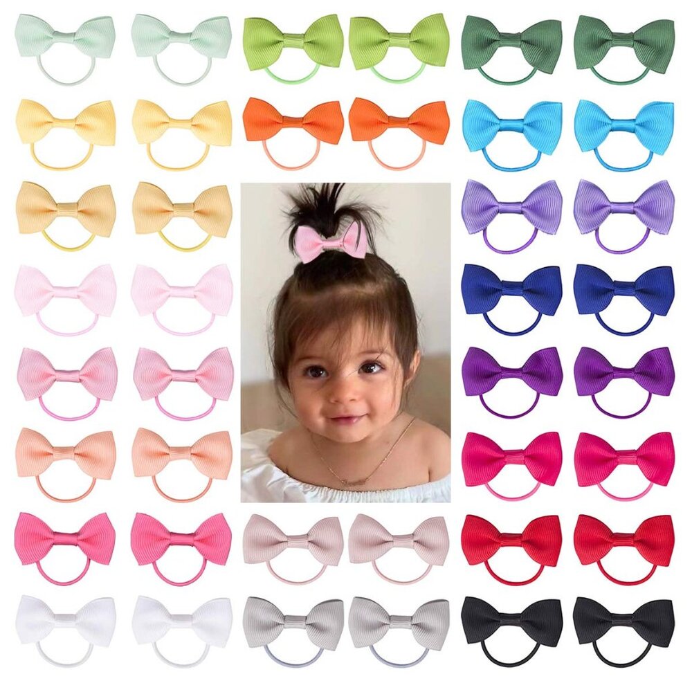 Baby Hair Ties with Bows for Toddler - 2 Inch Elastic Ponytail Holders Small Hai